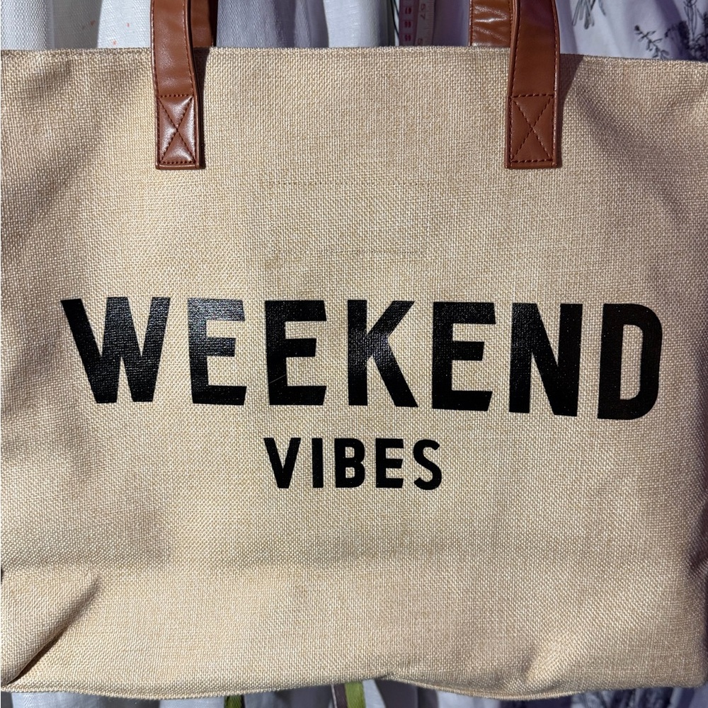 Weekend Vibes Tan Tote Bag - Picture 4 of 7